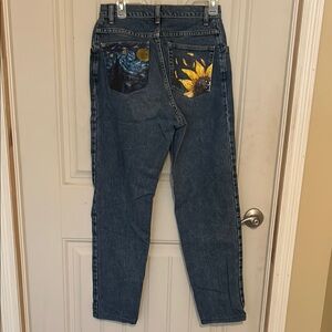 Wrangler Blue Straight Leg Jeans with Hand Painted pockets Design